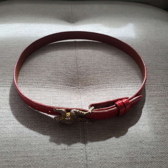 RARE! The Western Boot Red Genuine Alligator Belt with Brass Toad Buckle Sz 30 - Picture 2 of 12